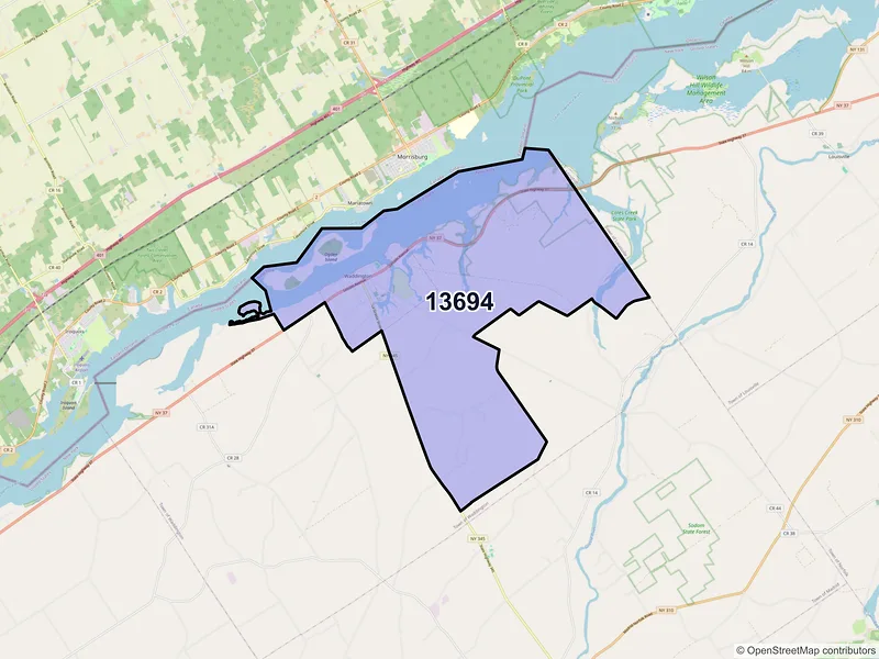 Map of ZIP Code 13694 — Waddington, NY