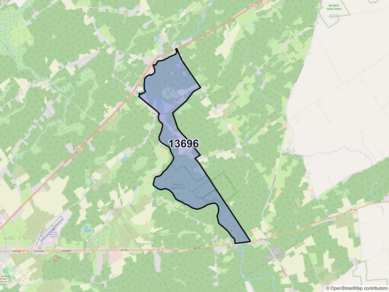 Map of ZIP Code 13696 — West Stockholm, NY