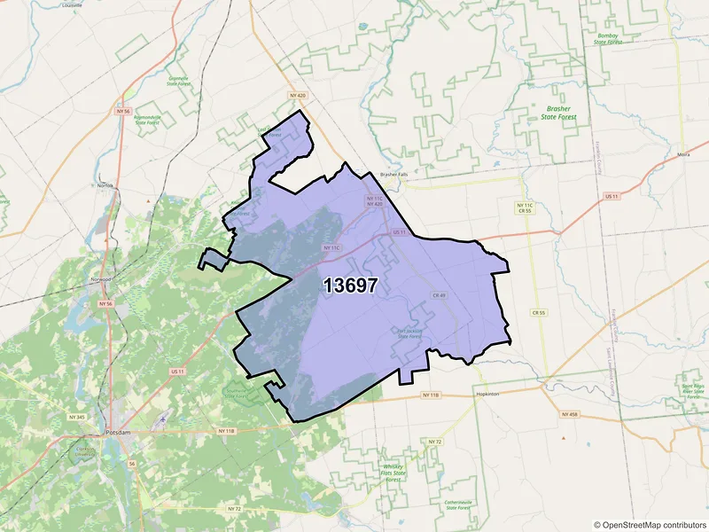 Map of Winthrop, New York and ZIP codes