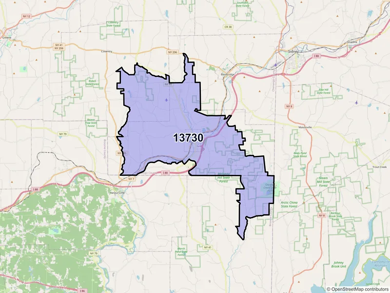 Map of ZIP Code 13730 — Afton, NY