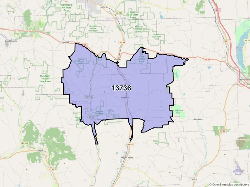 Map of ZIP Code 13736 — Berkshire, NY