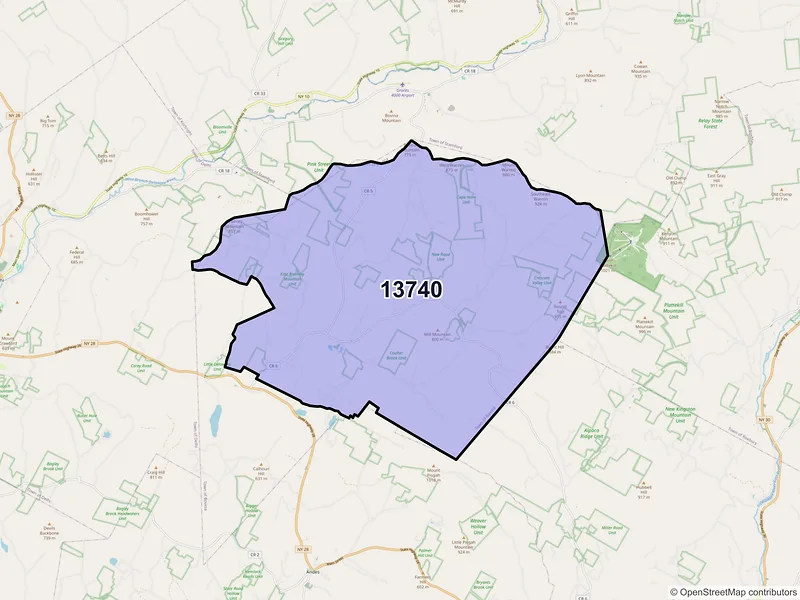 Map of ZIP Code 13740 — Bovina Center, NY