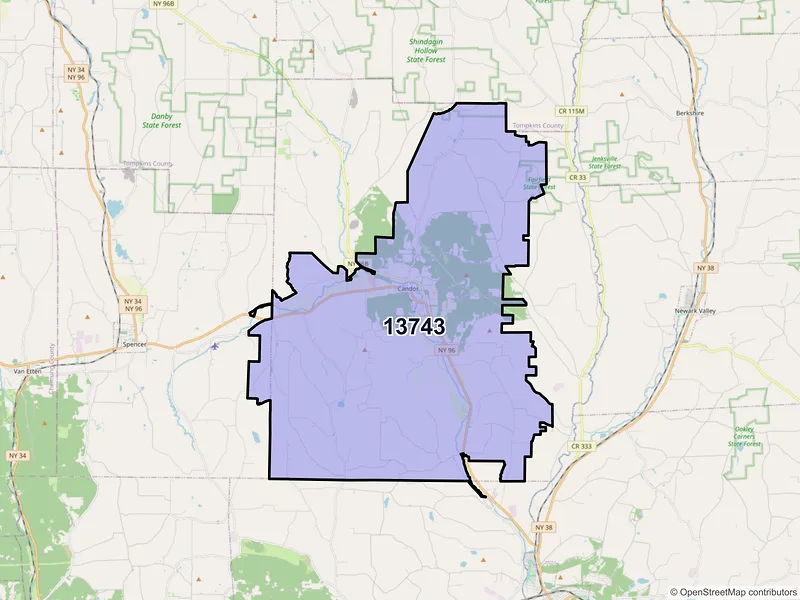 Map of ZIP Code 13743 — Candor, NY