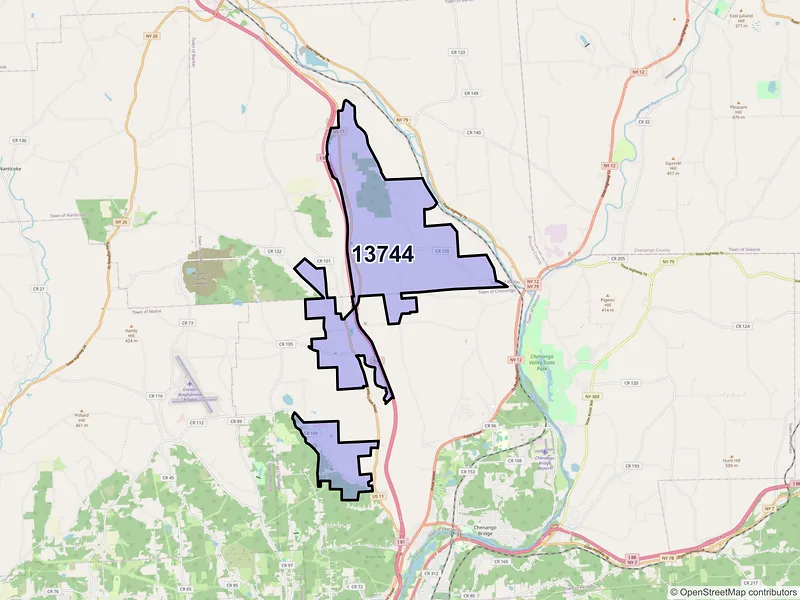 Map of Castle Creek, New York and ZIP codes