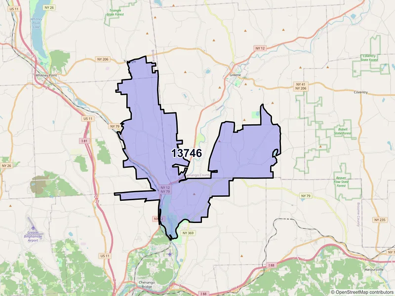 Map of ZIP Code 13746 — Chenango Forks, NY