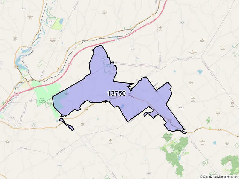 Map of Davenport, New York and ZIP codes