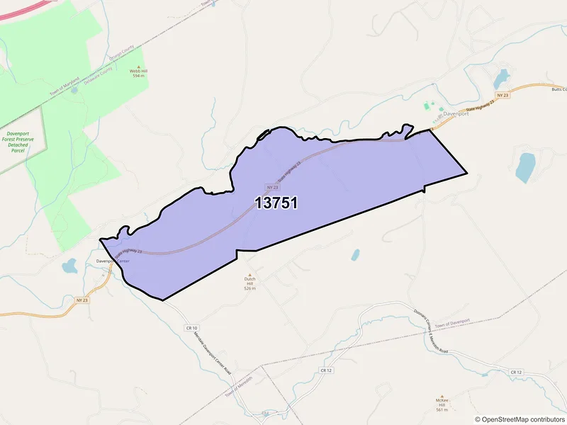 Map of ZIP Code 13751 — Davenport Center, NY