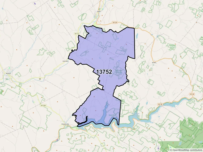 Map of ZIP Code 13752 — Delancey, NY