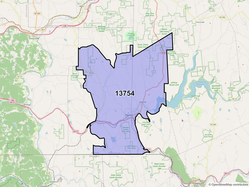 Map of ZIP Code 13754 — Deposit, NY