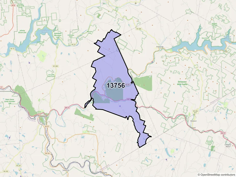 Map of East Branch, New York and ZIP codes