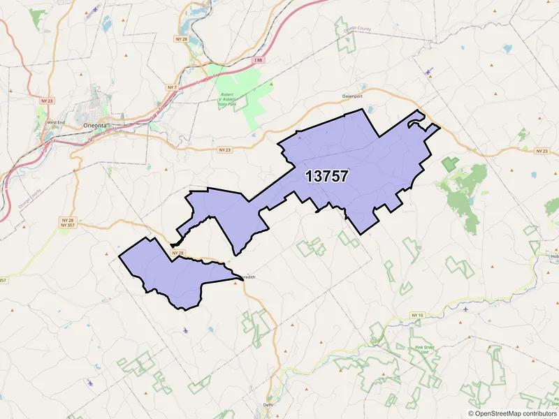 Map of ZIP Code 13757 — East Meredith, NY