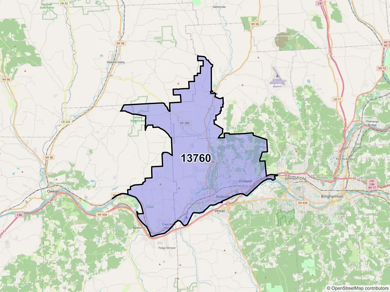 Map of ZIP Code 13760 — Endicott, NY