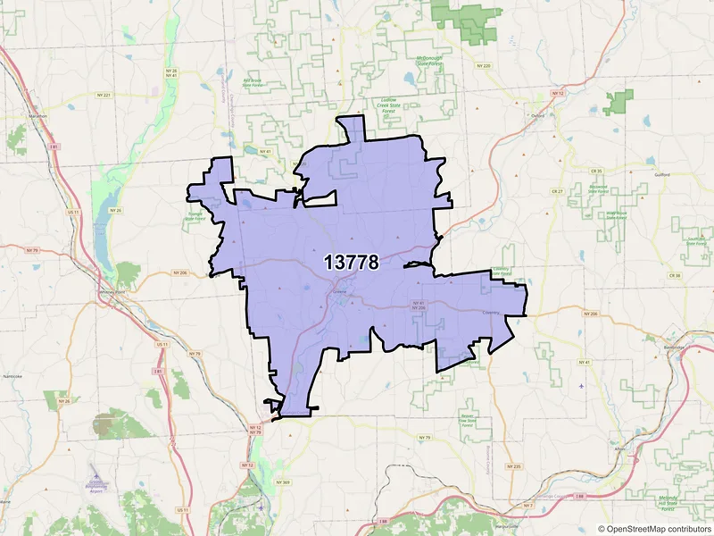 Map of ZIP Code 13778 — Greene, NY