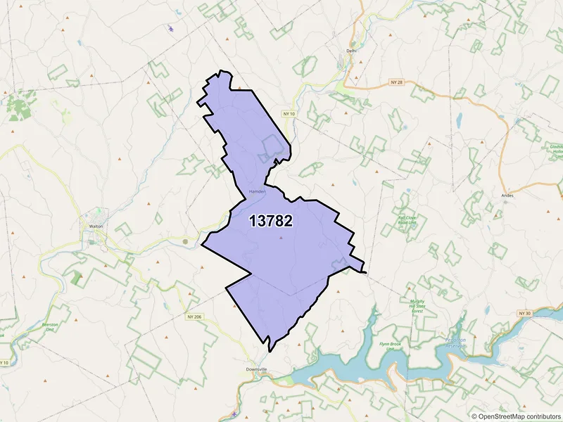 Map of ZIP Code 13782 — Hamden, NY