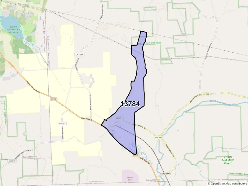 Map of Harford, New York and ZIP codes