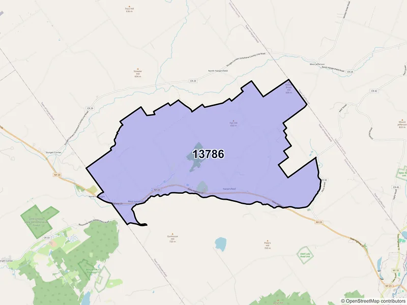 Map of ZIP Code 13786 — Harpersfield, NY