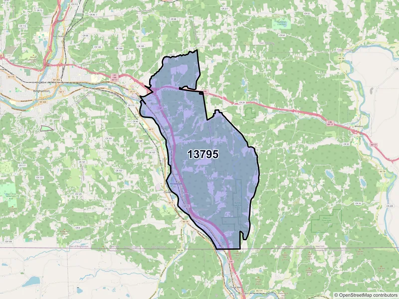 Map of ZIP Code 13795 — Kirkwood, NY
