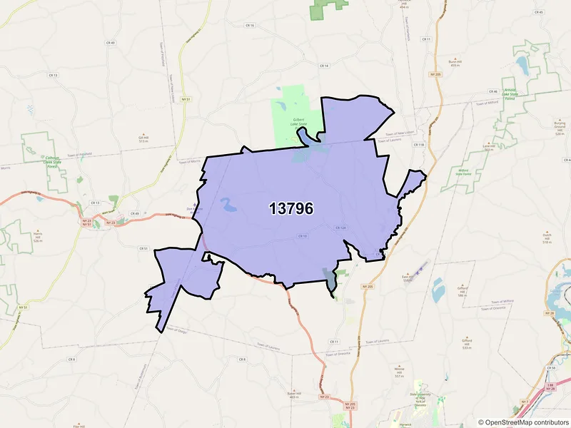 Map of ZIP Code 13796 — Laurens, NY