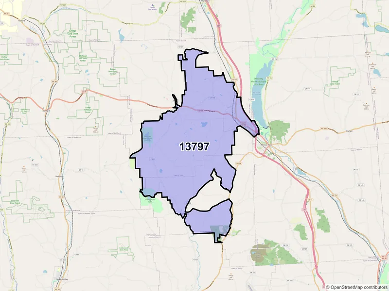 Map of ZIP Code 13797 — Lisle, NY