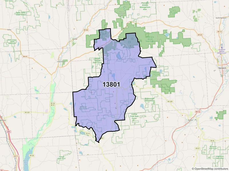 Map of Mc Donough, New York and ZIP codes