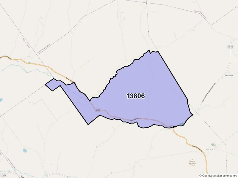 Map of ZIP Code 13806 — Meridale, NY