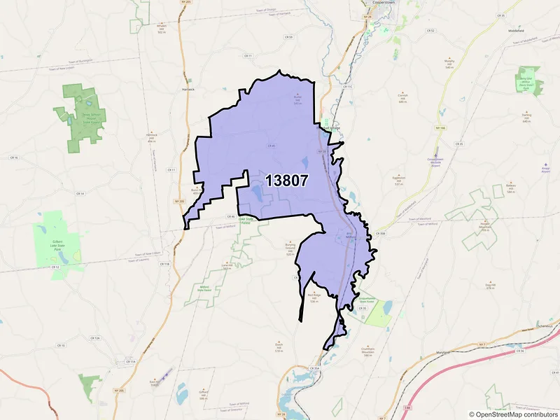 Map of ZIP Code 13807 — Milford, NY