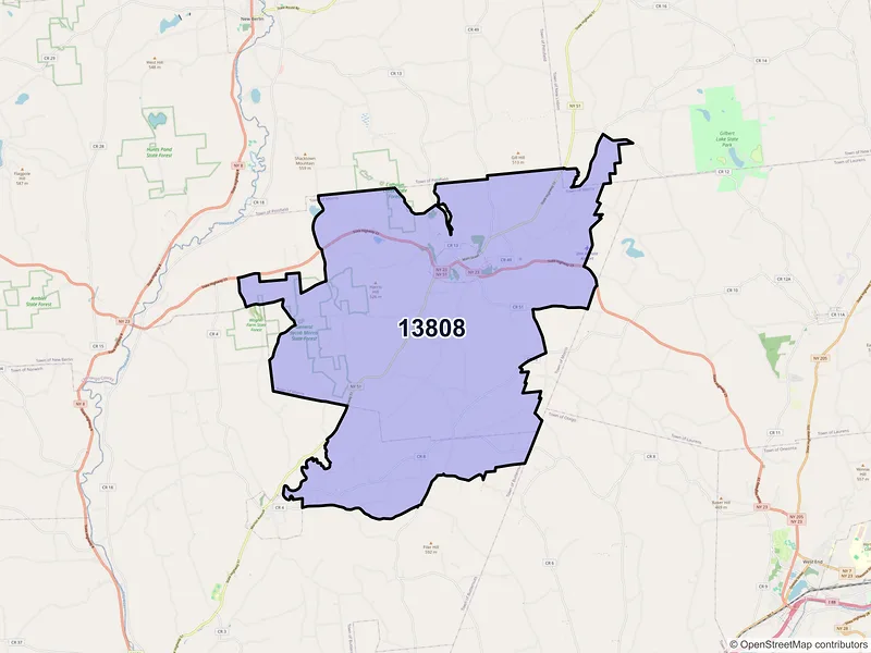Map of ZIP Code 13808 — Morris, NY
