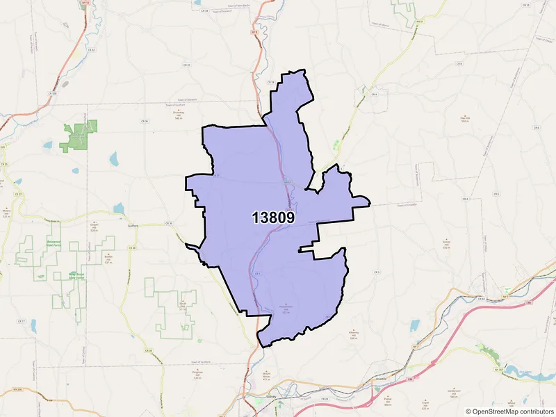 Map of ZIP Code 13809 — Mount Upton, NY