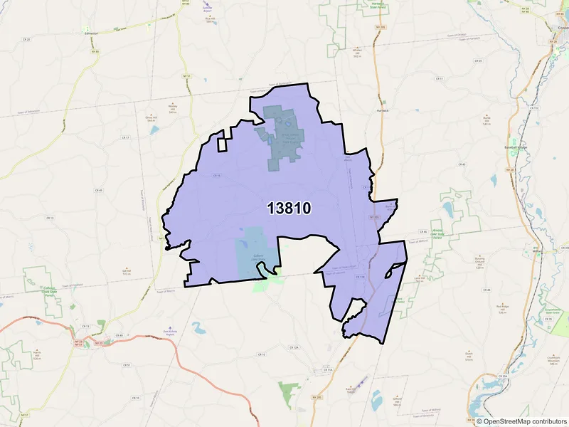 Map of ZIP Code 13810 — Mount Vision, NY