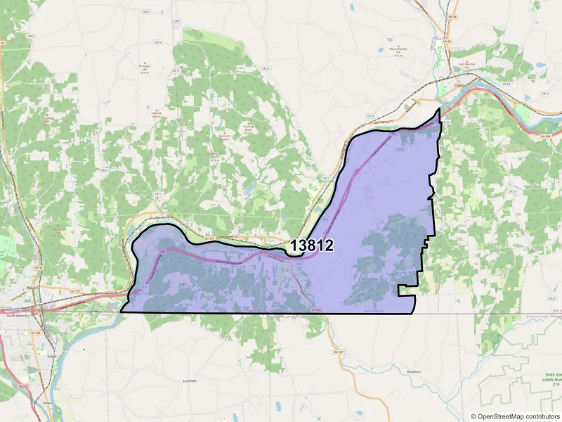 Map of Nichols, New York and ZIP codes