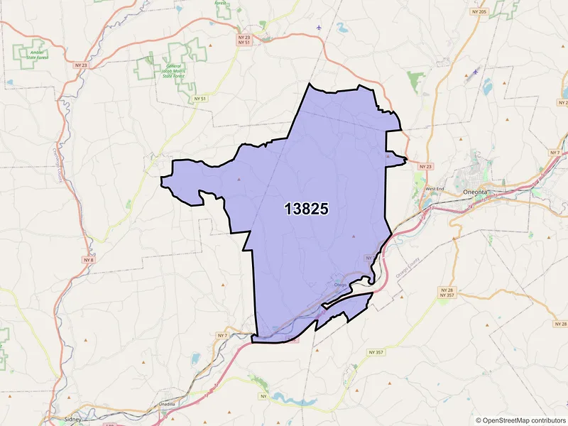 Map of ZIP Code 13825 — Otego, NY