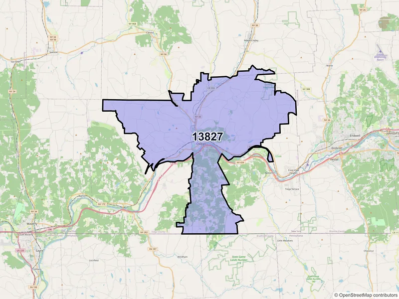 Map of ZIP Code 13827 — Owego, NY