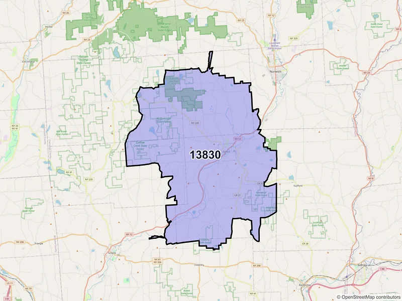 Map of ZIP Code 13830 — Oxford, NY