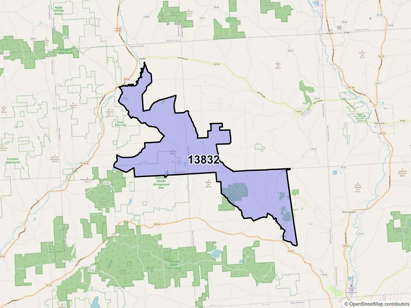 Map of ZIP Code 13832 — Plymouth, NY
