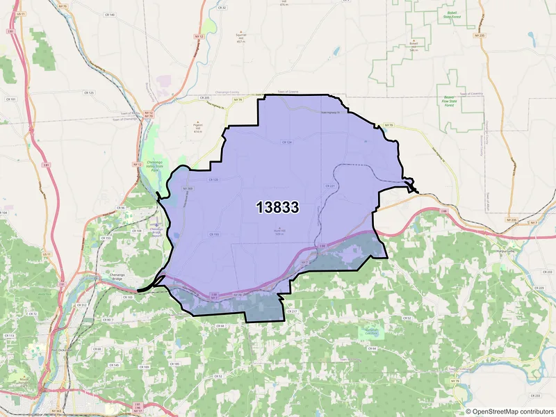 Map of ZIP Code 13833 — Port Crane, NY