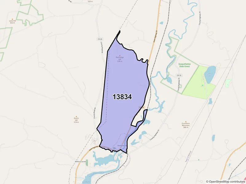 Map of Portlandville, New York and ZIP codes