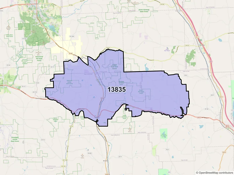 Map of ZIP Code 13835 — Richford, NY