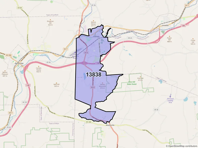 Map of ZIP Code 13838 — Sidney, NY