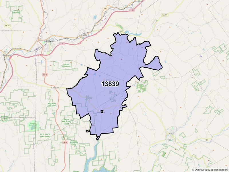 Map of ZIP Code 13839 — Sidney Center, NY