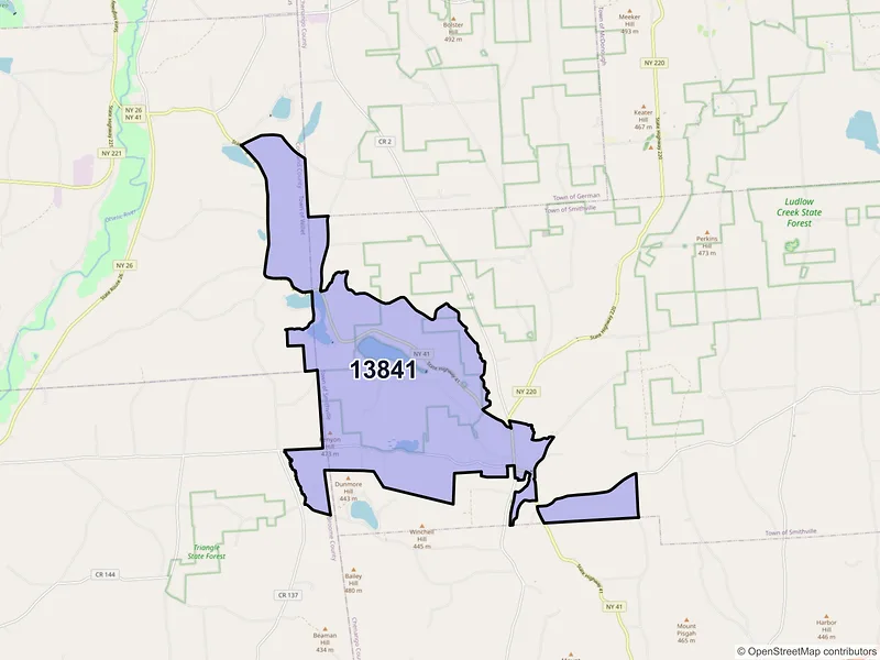 Map of Smithville Flats, New York and ZIP codes