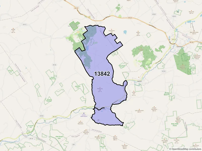 Map of South Kortright, New York and ZIP codes