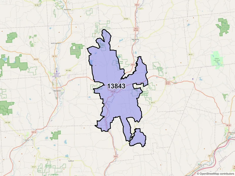 Map of ZIP Code 13843 — South New Berlin, NY