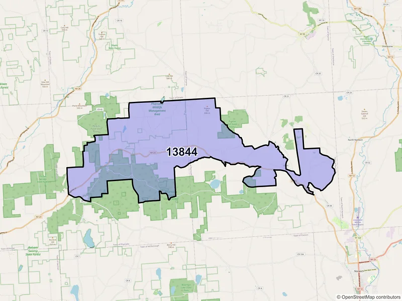 Map of ZIP Code 13844 — South Plymouth, NY