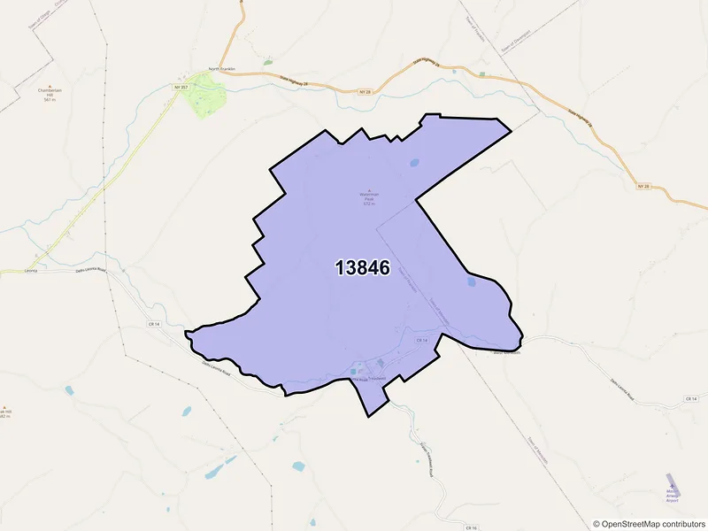 Map of ZIP Code 13846 — Treadwell, NY