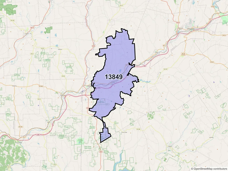 Map of ZIP Code 13849 — Unadilla, NY