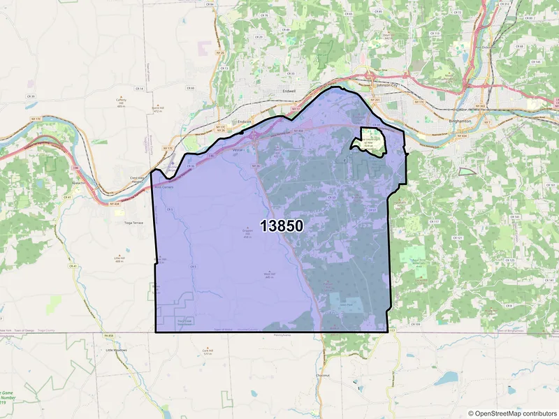 Map of ZIP Code 13850 — Vestal, NY