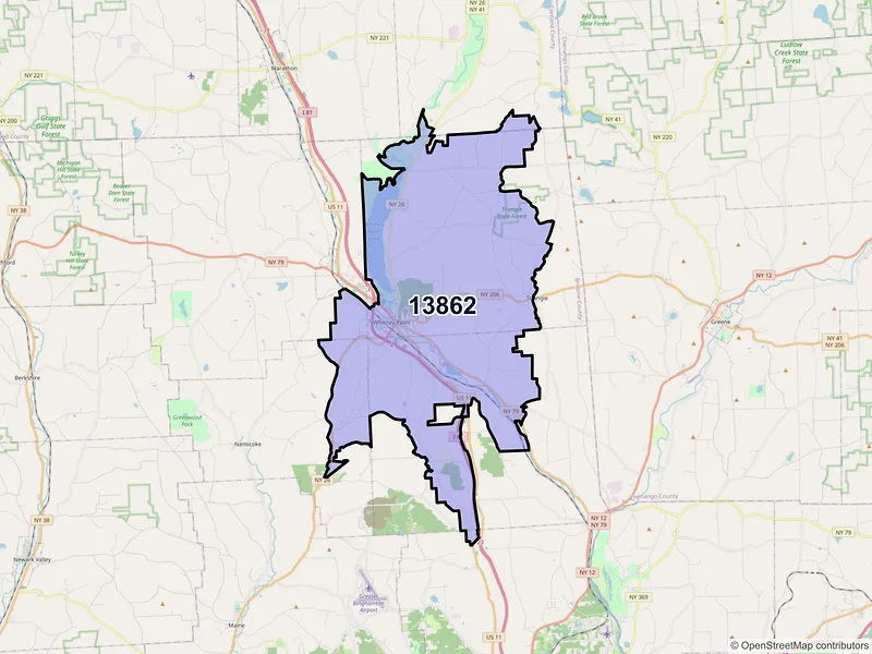 Map of ZIP Code 13862 — Whitney Point, NY