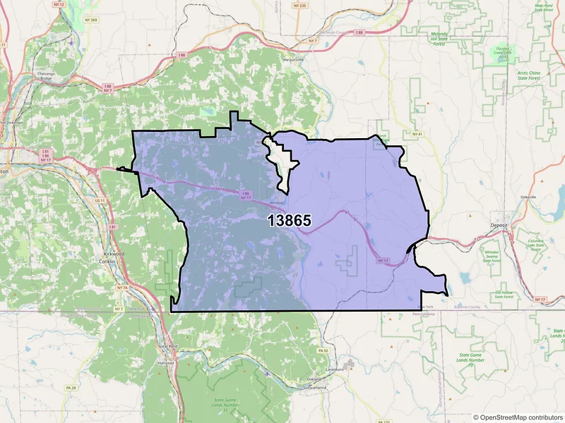 Map of ZIP Code 13865 — Windsor, NY