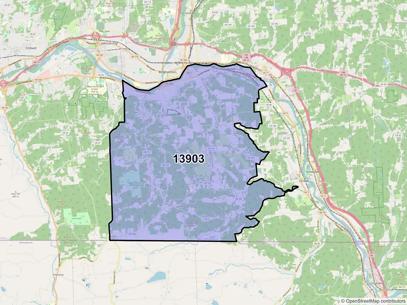 Map of ZIP Code 13903 — Binghamton, NY