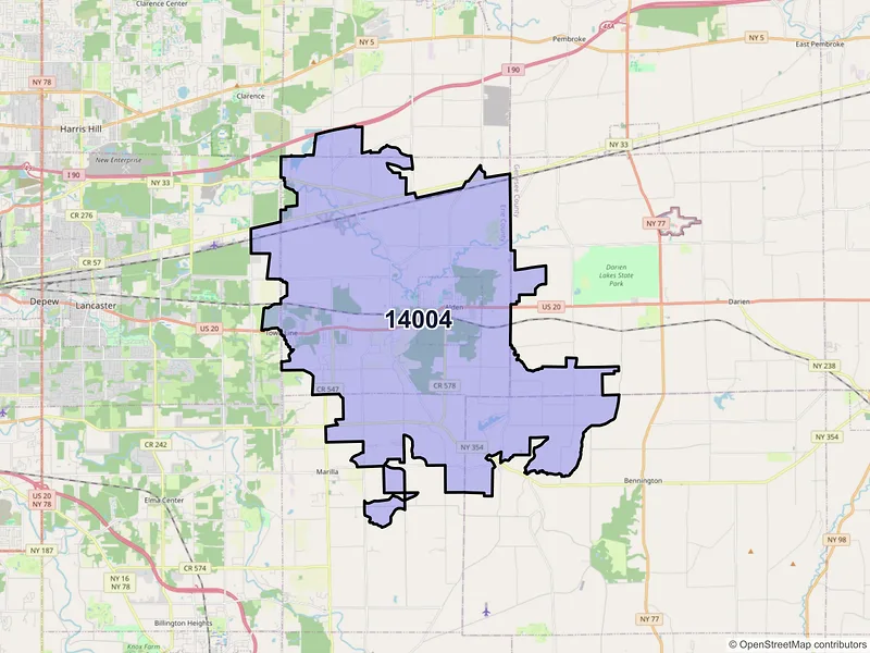 Map of Alden, New York and ZIP codes